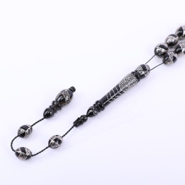 سبحة يسر طبيعي مطعم بالفضة 