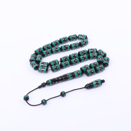 سبحة كوك مطعم بالفيروز الأخضر والفضة