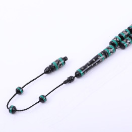 سبحة كوك مطعم بالفيروز الأخضر والفضة