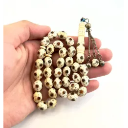 عاج مطعم فضة و كهرمان قديم 