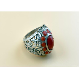 خاتم فضه مرجان صناعة يدوي 