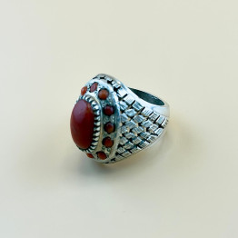 خاتم فضه مرجان صناعة يدوي 