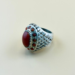 خاتم فضه مرجان صناعة يدوي 