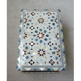صندوق خشبي كلاسيكي أرابيسك مرصع بالصدف مع درج - مقاس كبير 22×14 سم